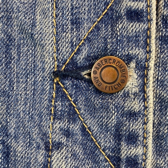 Vtg Abercrombie & Fitch distressed denim trucker jacket jr L grunge Y2K - Picture 7 of 11